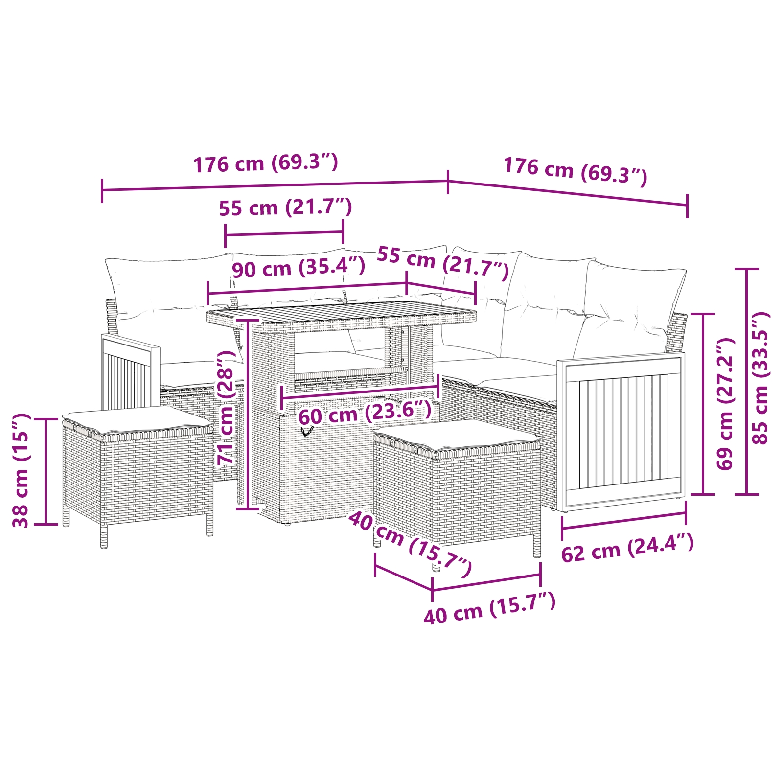 3363307 10 Set de canapele pentru grădină 8 pcs bej și gri deschis Set de canapele pentru grădină 8 pcs bej și gri deschis - imagine 10
