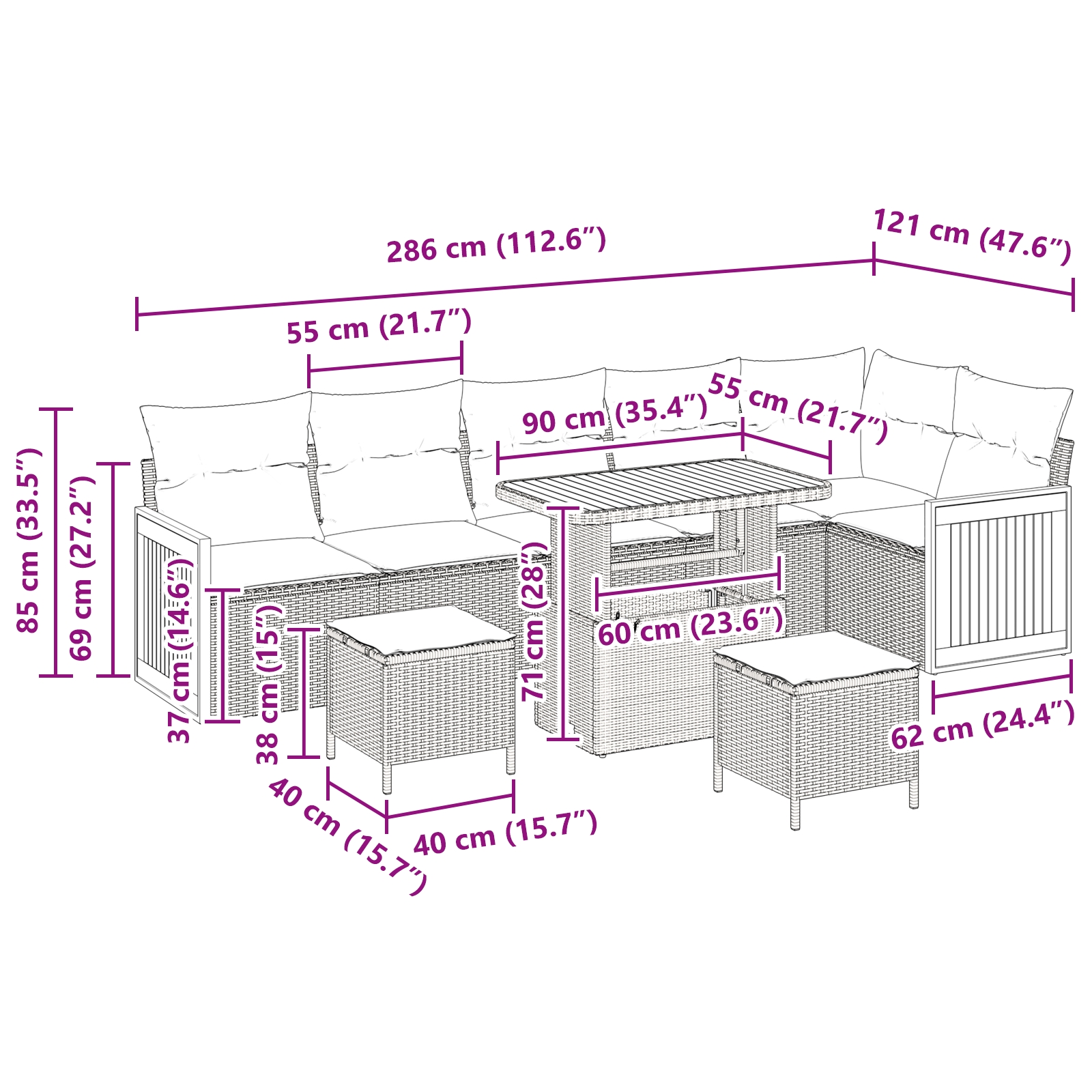 3363324 10 Set de canapele pentru grădină 9 pcs Negru 90 x 55 x 71 cm Set de canapele pentru grădină 9 pcs Negru 90 x 55 x 71 cm - imagine 10