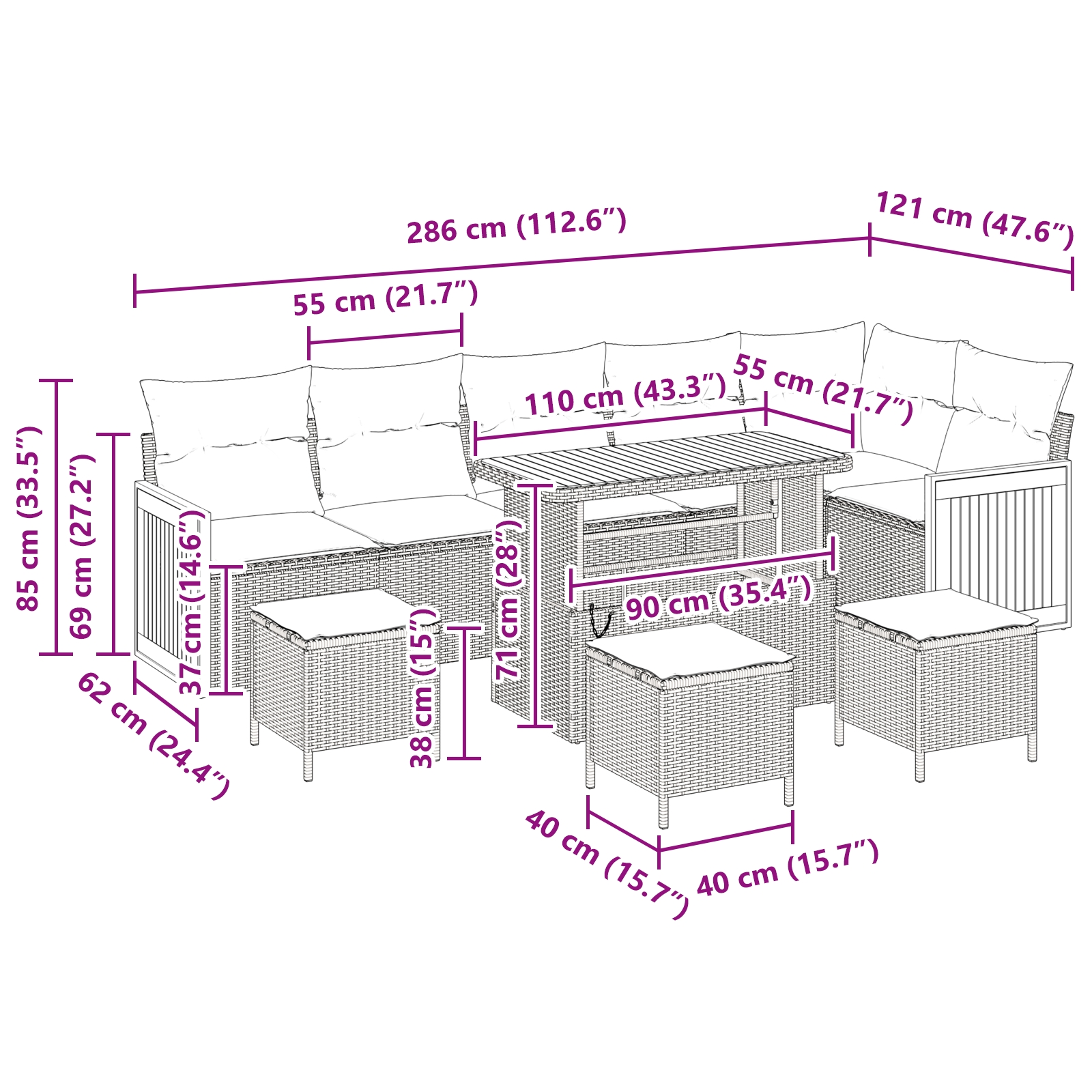 3363332 4 Set de canapele pentru grădină 10 pcs bej și gri deschis Set de canapele pentru grădină 10 pcs bej și gri deschis - imagine 4