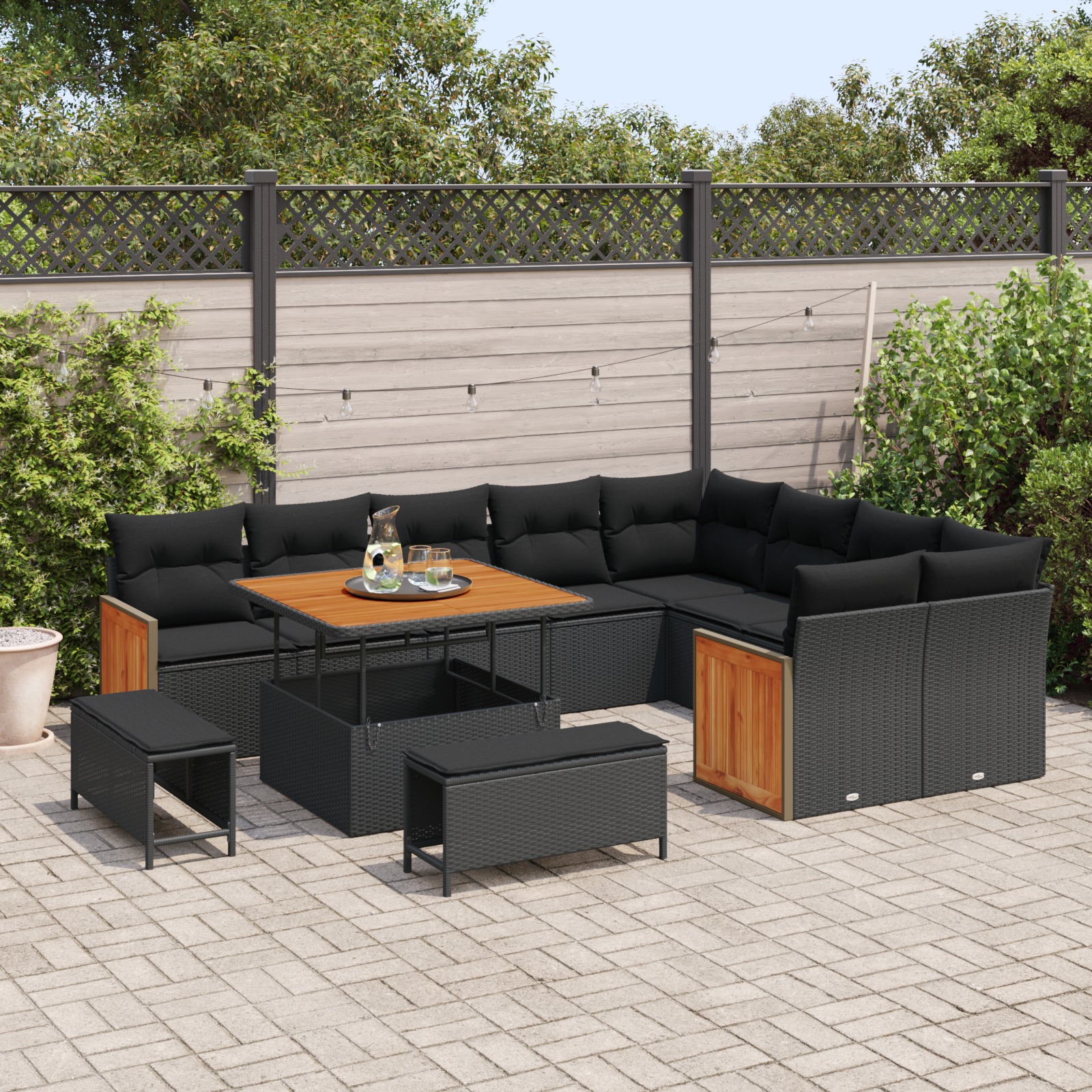 3363334 3 Set de canapele pentru grădină 12 pcs Negru 100 x 100 x 71 cm Set de canapele pentru grădină 12 pcs Negru 100 x 100 x 71 cm - imagine 3