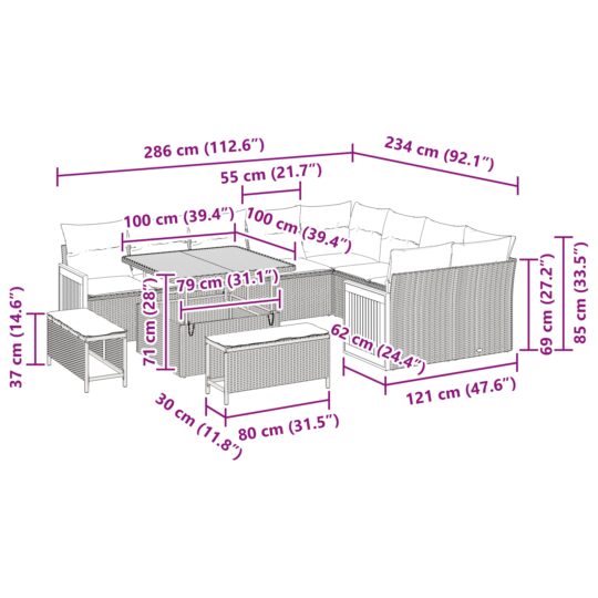 3363334 6 Set de canapele pentru grădină 12 pcs Negru 100 x 100 x 71 cm 3363334 6