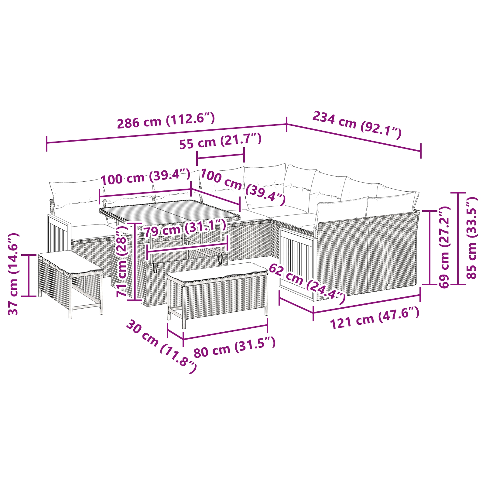 3363334 6 Set de canapele pentru grădină 12 pcs Negru 100 x 100 x 71 cm Set de canapele pentru grădină 12 pcs Negru 100 x 100 x 71 cm - imagine 6