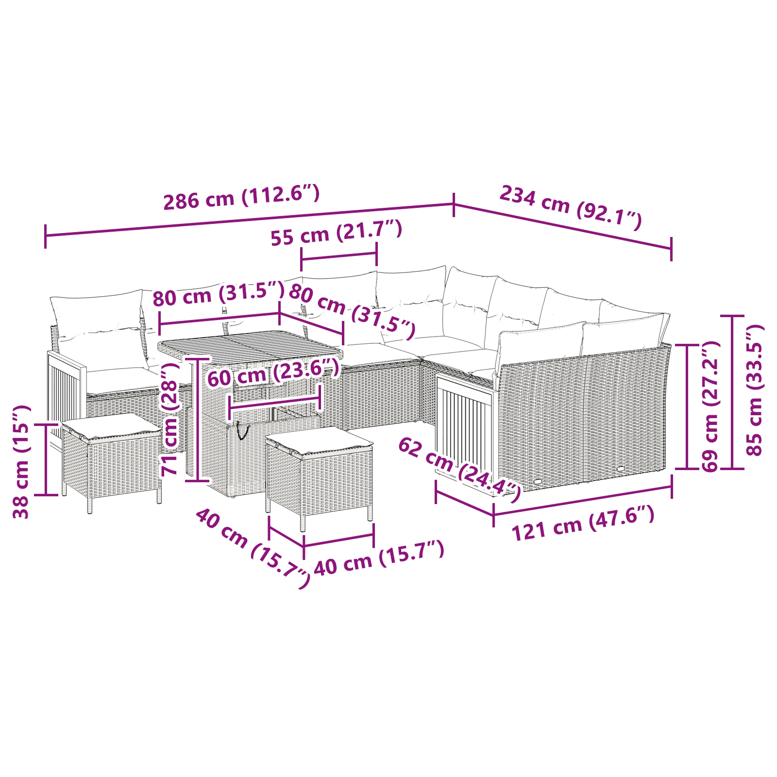 3363342 8 Set de canapele pentru grădină 12 pcs bej și gri deschis Set de canapele pentru grădină 12 pcs bej și gri deschis - imagine 8