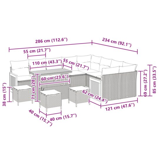 3363352 10 Set de canapele pentru grădină 13 pcs bej și gri deschis 3363352 10