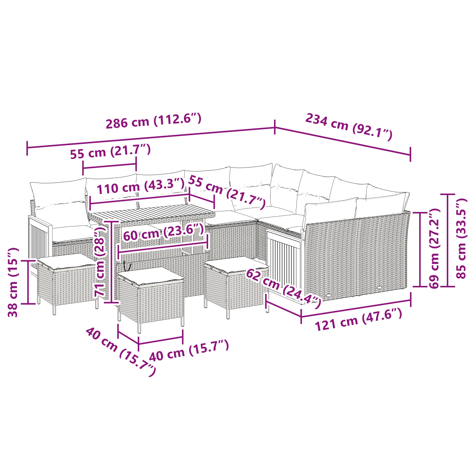 3363353 10 Set de canapele pentru grădină 13 pcs Gri 110 x 55 x 71 cm Set de canapele pentru grădină 13 pcs Gri 110 x 55 x 71 cm - imagine 10