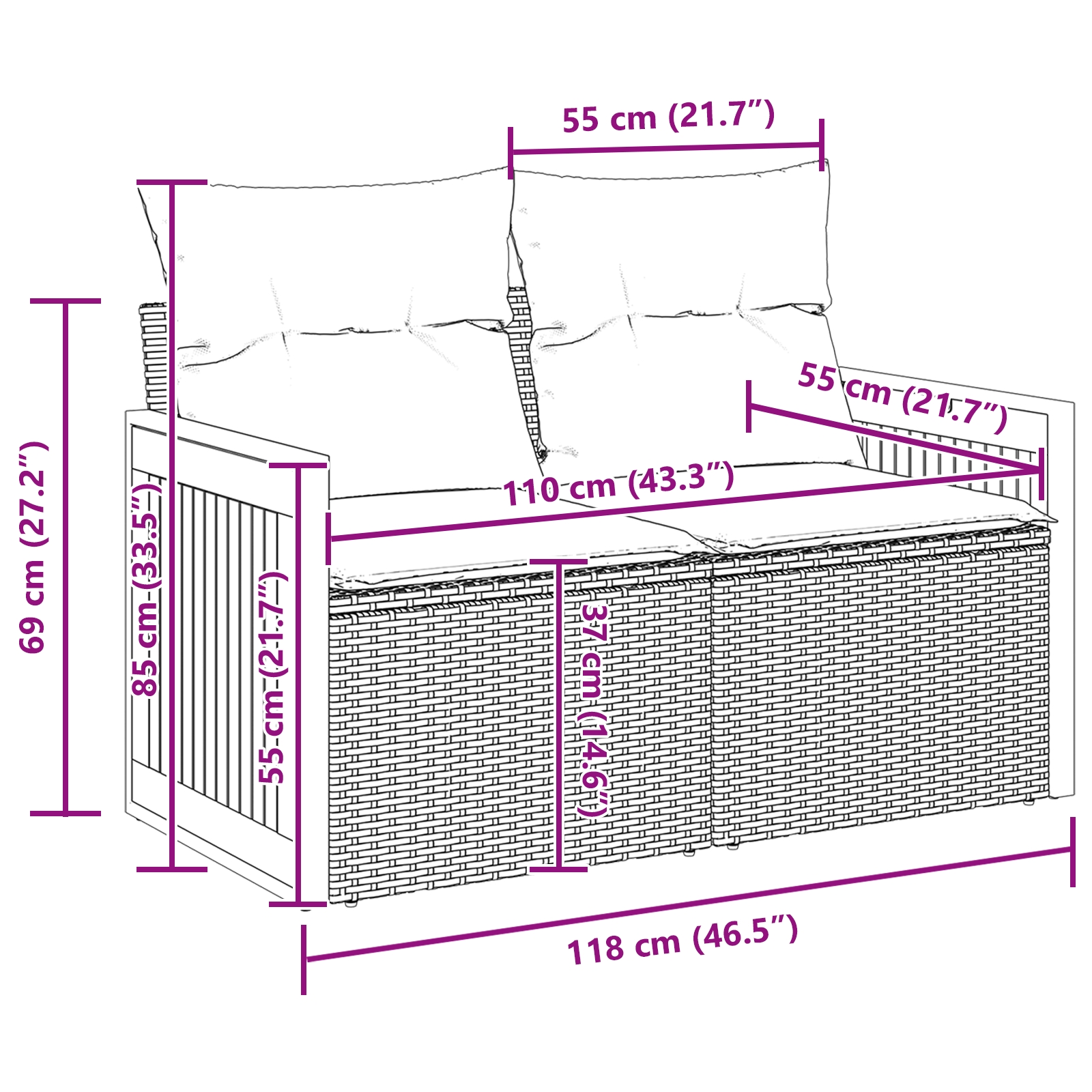 3363353 12 Set de canapele pentru grădină 13 pcs Gri 110 x 55 x 71 cm Set de canapele pentru grădină 13 pcs Gri 110 x 55 x 71 cm - imagine 12