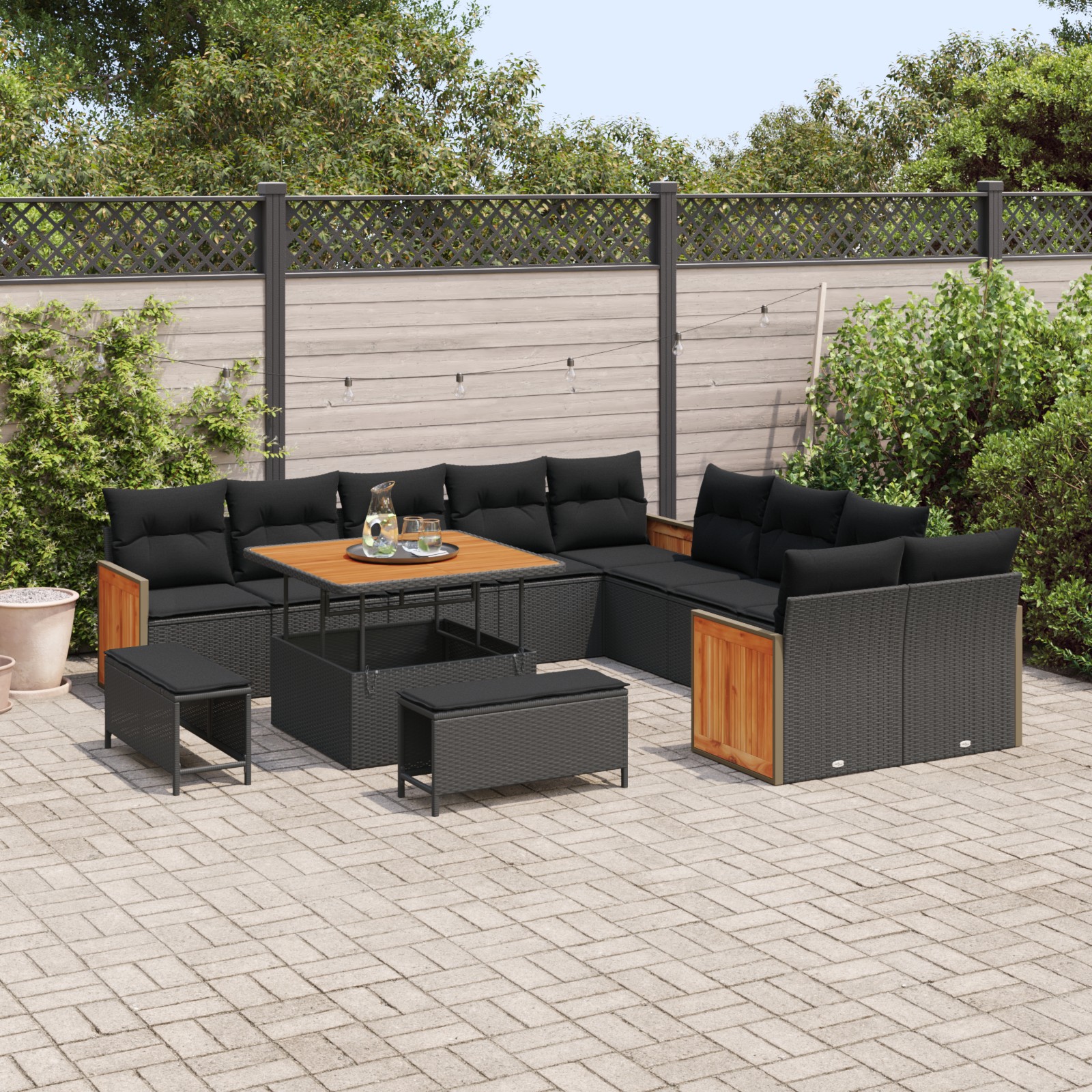 3363354 3 Set de canapele pentru grădină 13 pcs Negru 100 x 100 x 71 cm Set de canapele pentru grădină 13 pcs Negru 100 x 100 x 71 cm - imagine 3