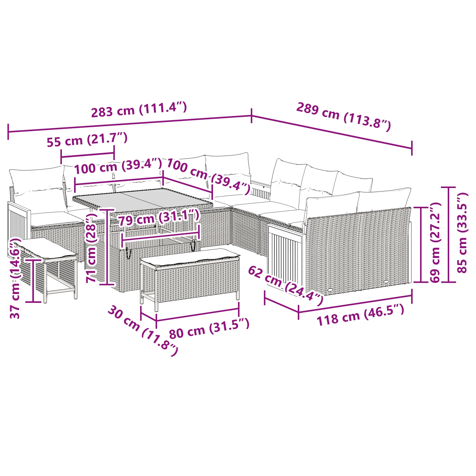 3363357 6 Set de canapele pentru grădină 13 pcs bej și gri deschis Set de canapele pentru grădină 13 pcs bej și gri deschis - imagine 6