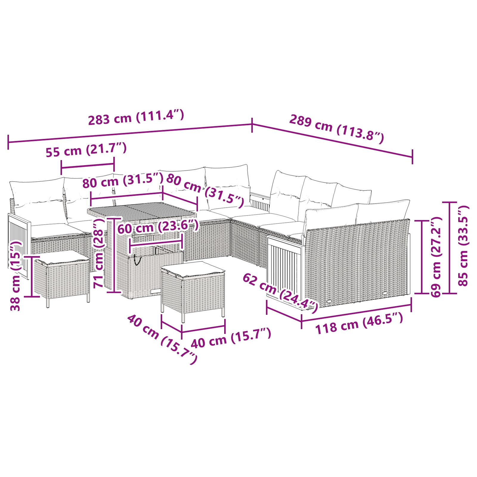 3363360 9 Set de canapele pentru grădină cu pernă 13 pcs negru și crem Set de canapele pentru grădină cu pernă 13 pcs negru și crem - imagine 9