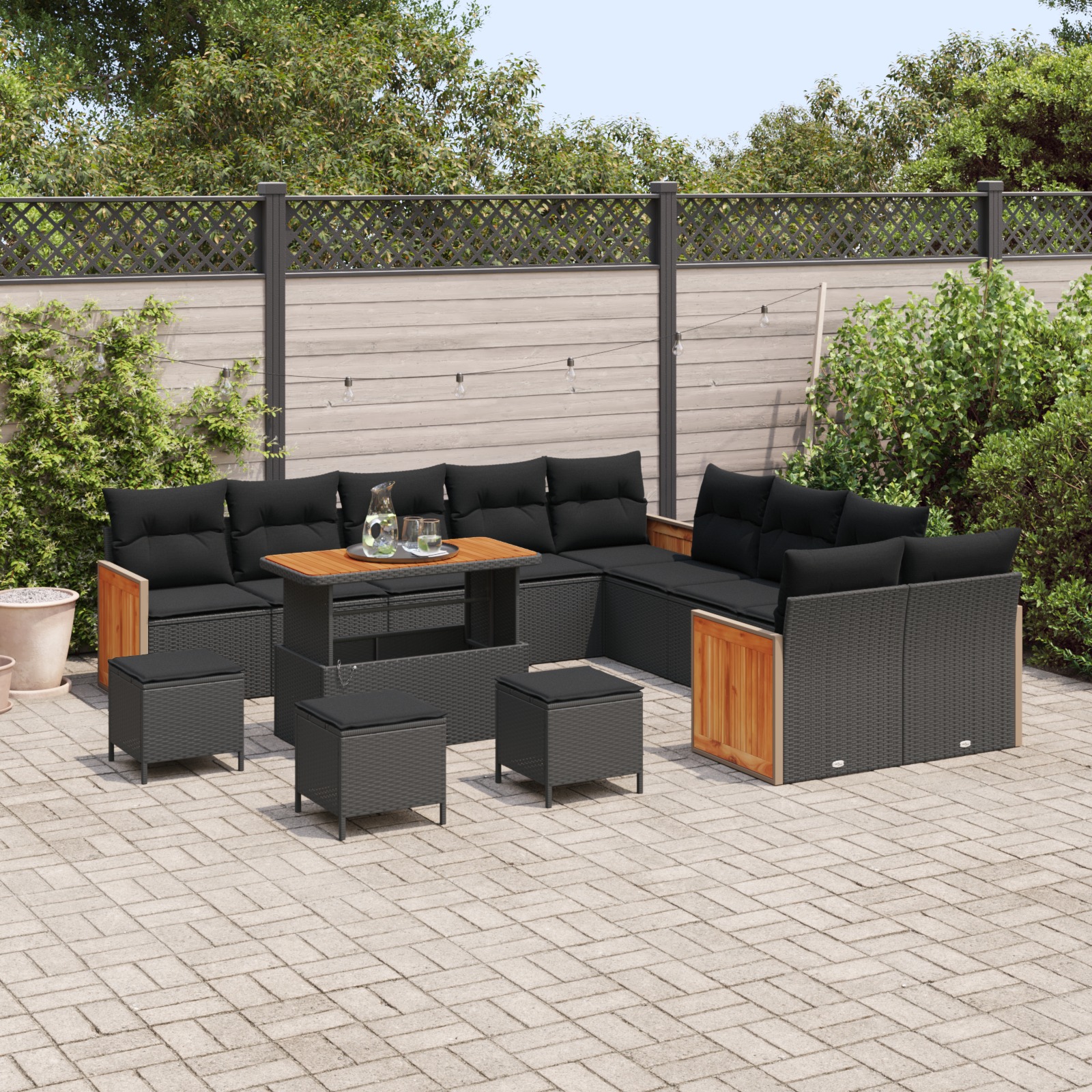 3363369 3 Set de canapele pentru grădină 14 pcs Negru 110 x 55 x 71 cm Set de canapele pentru grădină 14 pcs Negru 110 x 55 x 71 cm - imagine 3