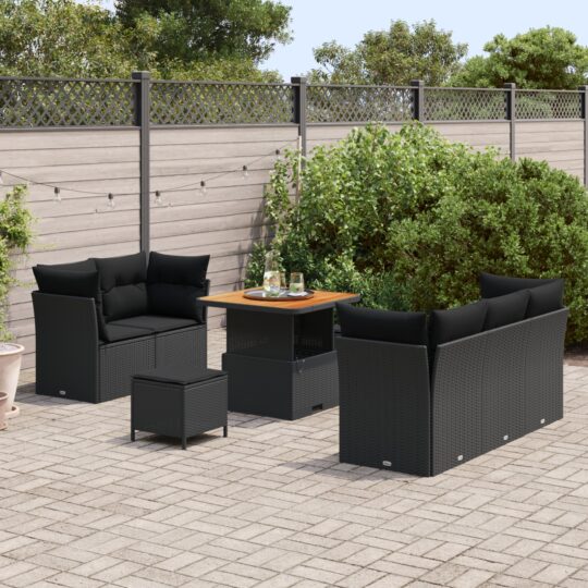 3363374 3 Set de canapele pentru grădină 8 pcs Negru 80 x 80 x 71 cm 3363374 3