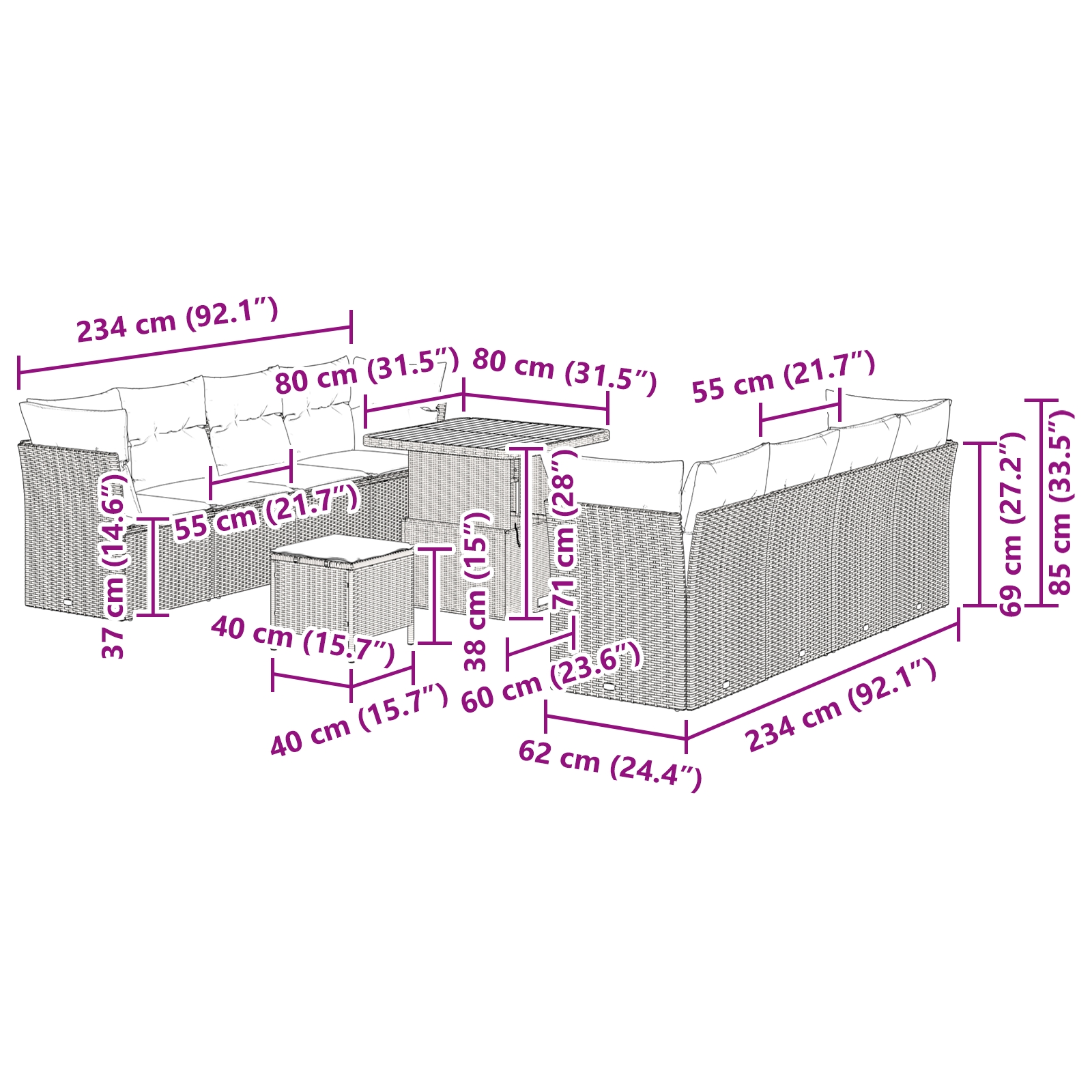 3363404 12 Set de canapele pentru grădină 11 pcs Negru 80 x 80 x 71 cm Set de canapele pentru grădină 11 pcs Negru 80 x 80 x 71 cm - imagine 12