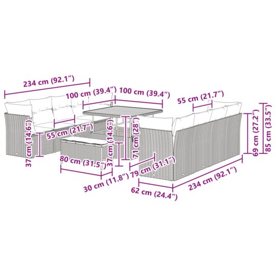 3363414 12 Set de canapele pentru grădină 11 pcs Negru 100 x 100 x 71 cm 3363414 12
