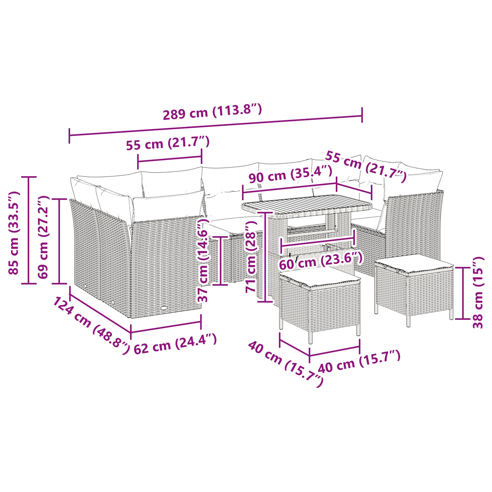 3363421 12 Set de canapele pentru grădină cu pernă 10 pcs bej și crem Set de canapele pentru grădină cu pernă 10 pcs bej și crem - imagine 12