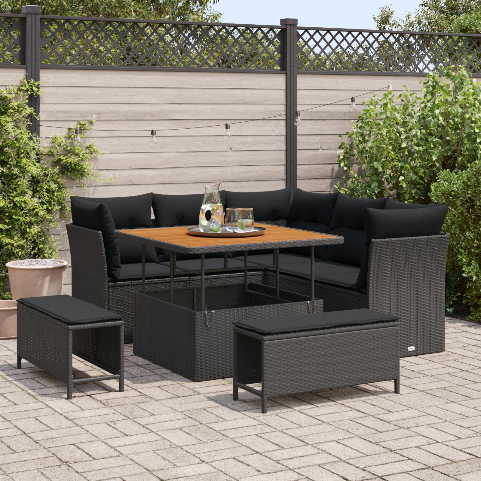 3363424 1 Set de canapele pentru grădină 8 pcs Negru 100 x 100 x 71 cm Set de canapele pentru grădină 8 pcs Negru 100 x 100 x 71 cm