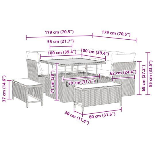 3363424 12 Set de canapele pentru grădină 8 pcs Negru 100 x 100 x 71 cm 3363424 12
