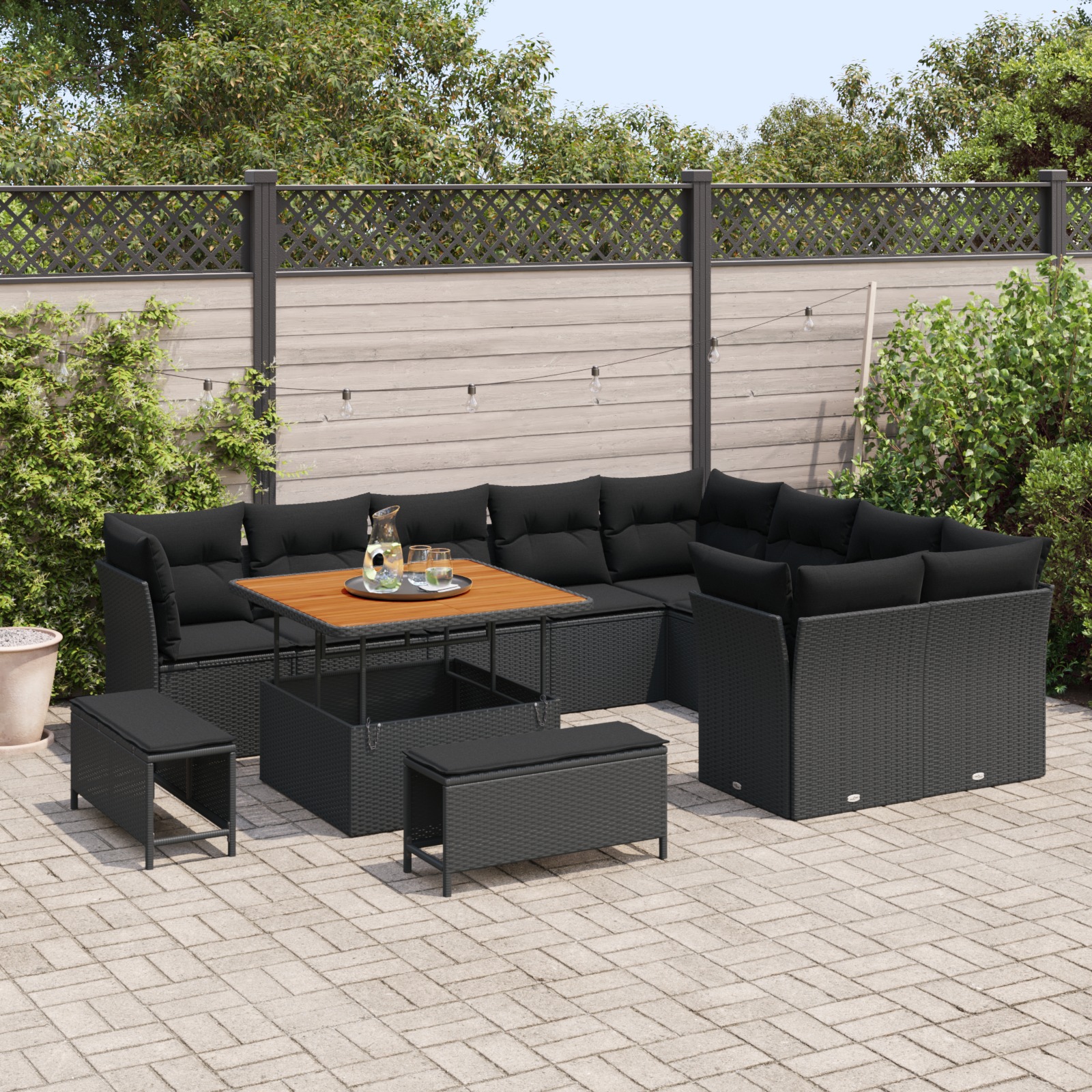 3363464 3 Set de canapele pentru grădină 12 pcs Negru 100 x 100 x 71 cm Set de canapele pentru grădină 12 pcs Negru 100 x 100 x 71 cm - imagine 3