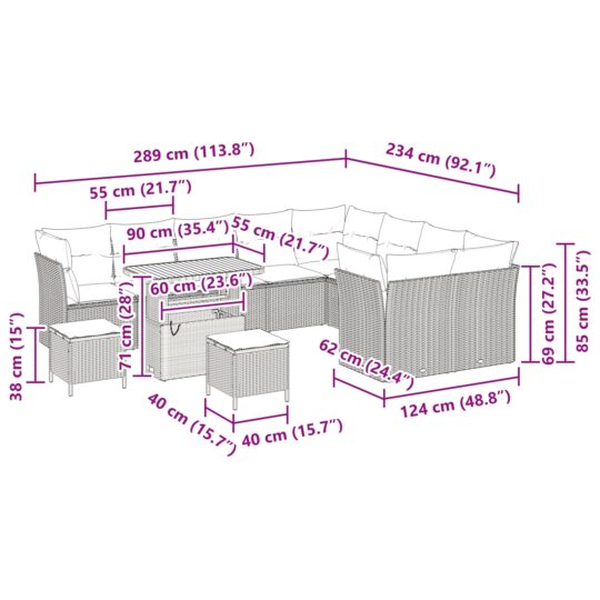3363475 12 Set de canapele pentru grădină cu pernă 12 pcs negru și crem 3363475 12