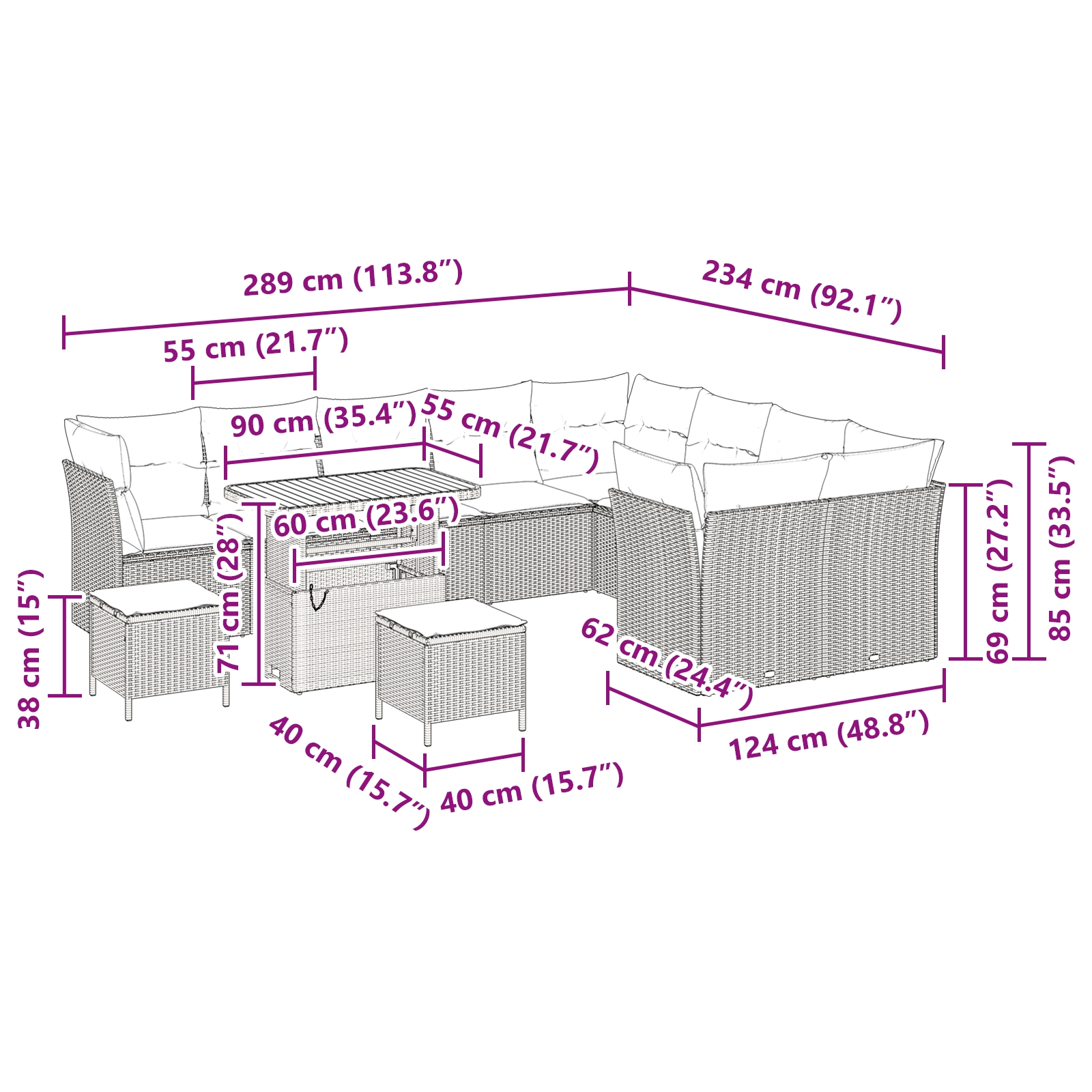 3363475 12 Set de canapele pentru grădină cu pernă 12 pcs negru și crem Set de canapele pentru grădină cu pernă 12 pcs negru și crem - imagine 12