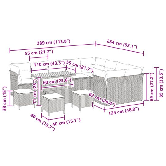 3363480 12 Set de canapele pentru grădină cu pernă 13 pcs negru și crem 3363480 12