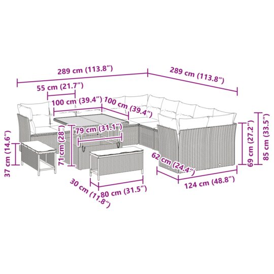 3363484 12 Set de canapele pentru grădină 13 pcs Negru 100 x 100 x 71 cm 3363484 12