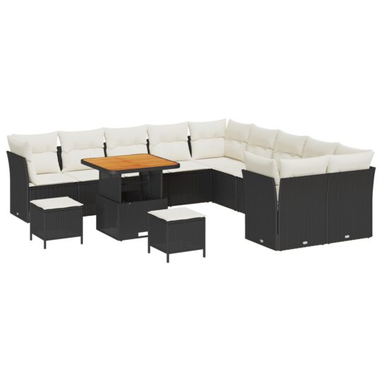 3363490 2 Set de canapele pentru grădină cu pernă 13 pcs negru și crem 3363490 2
