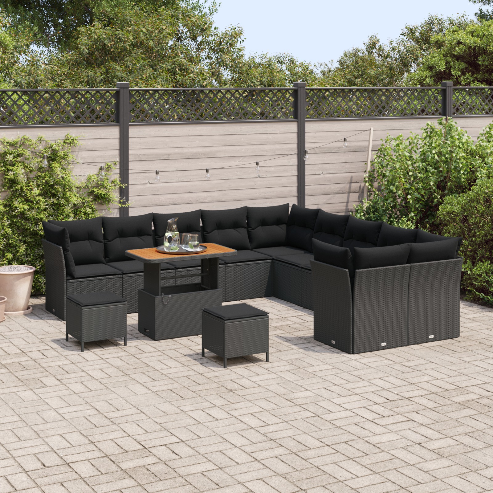 3363494 3 Set de canapele pentru grădină 13 pcs Negru 90 x 55 x 71 cm Set de canapele pentru grădină 13 pcs Negru 90 x 55 x 71 cm - imagine 3