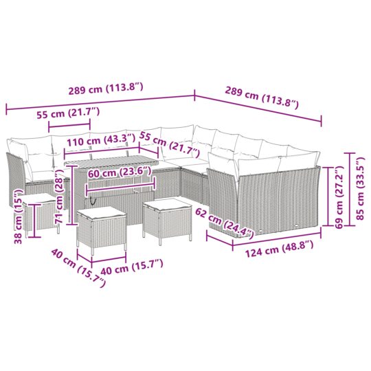 3363499 12 Set de canapele pentru grădină 14 pcs Negru 110 x 55 x 71 cm 3363499 12