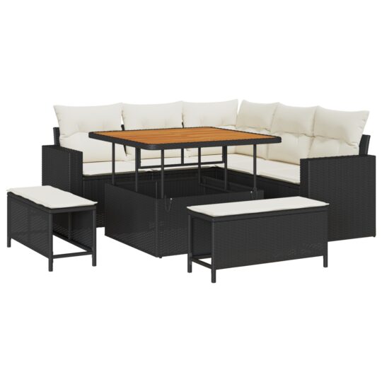 Alternative view of Set de canapele pentru grădină cu pernă 8 pcs negru și crem