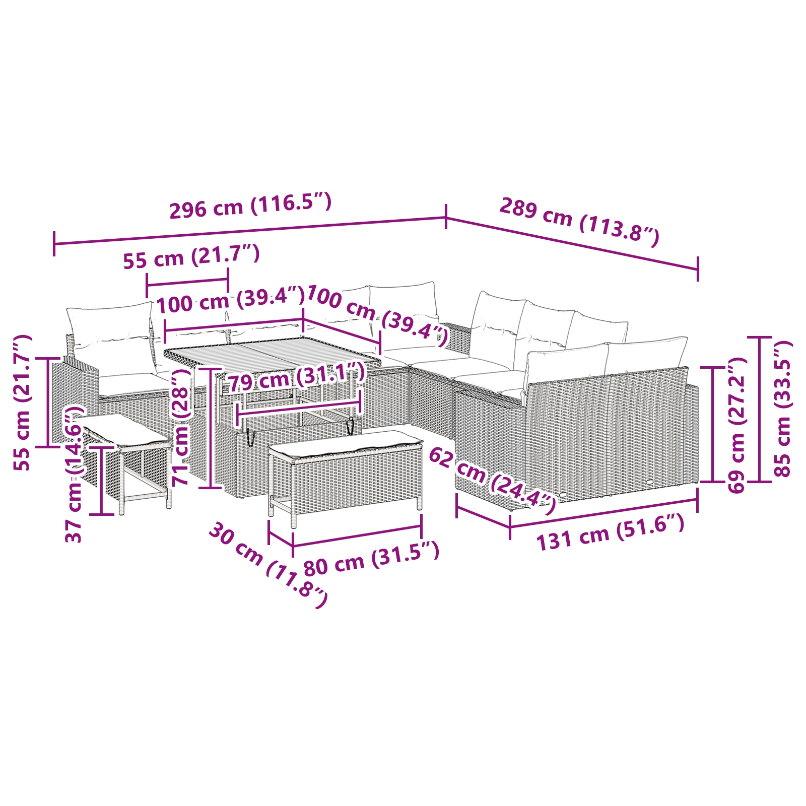 3363616 12 Set de canapele pentru grădină cu pernă 13 pcs bej și crem Set de canapele pentru grădină cu pernă 13 pcs bej și crem - imagine 12