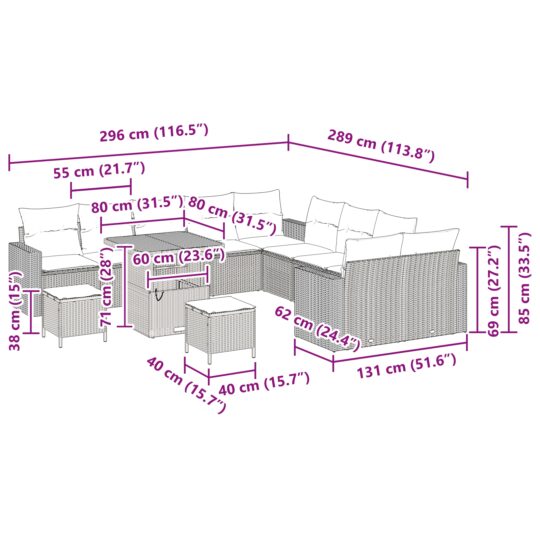 3363621 12 Set de canapele pentru grădină cu pernă 13 pcs bej și crem 3363621 12