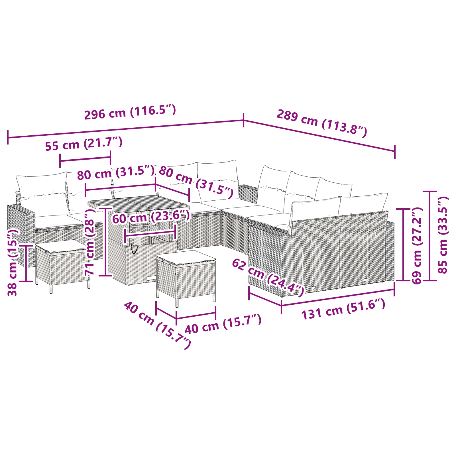 3363621 12 Set de canapele pentru grădină cu pernă 13 pcs bej și crem Set de canapele pentru grădină cu pernă 13 pcs bej și crem - imagine 12