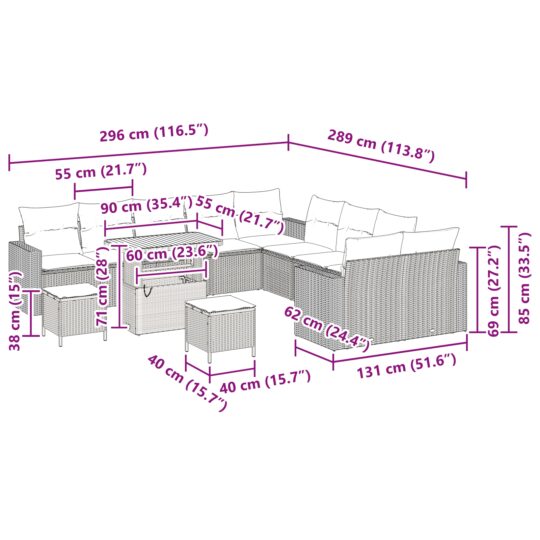 3363626 12 Set de canapele pentru grădină cu pernă 13 pcs bej și crem 3363626 12