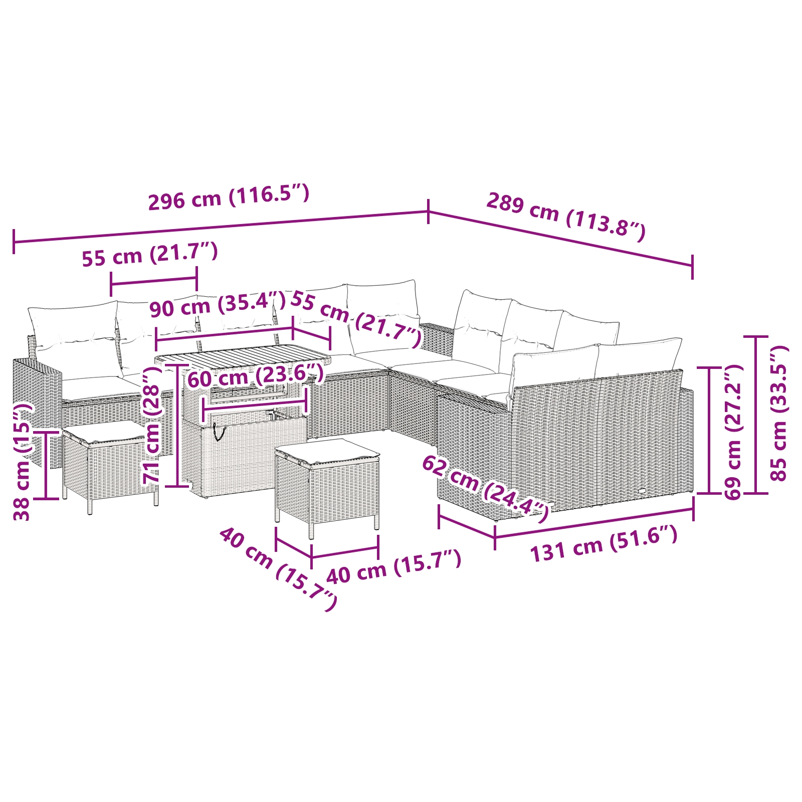 3363626 12 Set de canapele pentru grădină cu pernă 13 pcs bej și crem Set de canapele pentru grădină cu pernă 13 pcs bej și crem - imagine 12