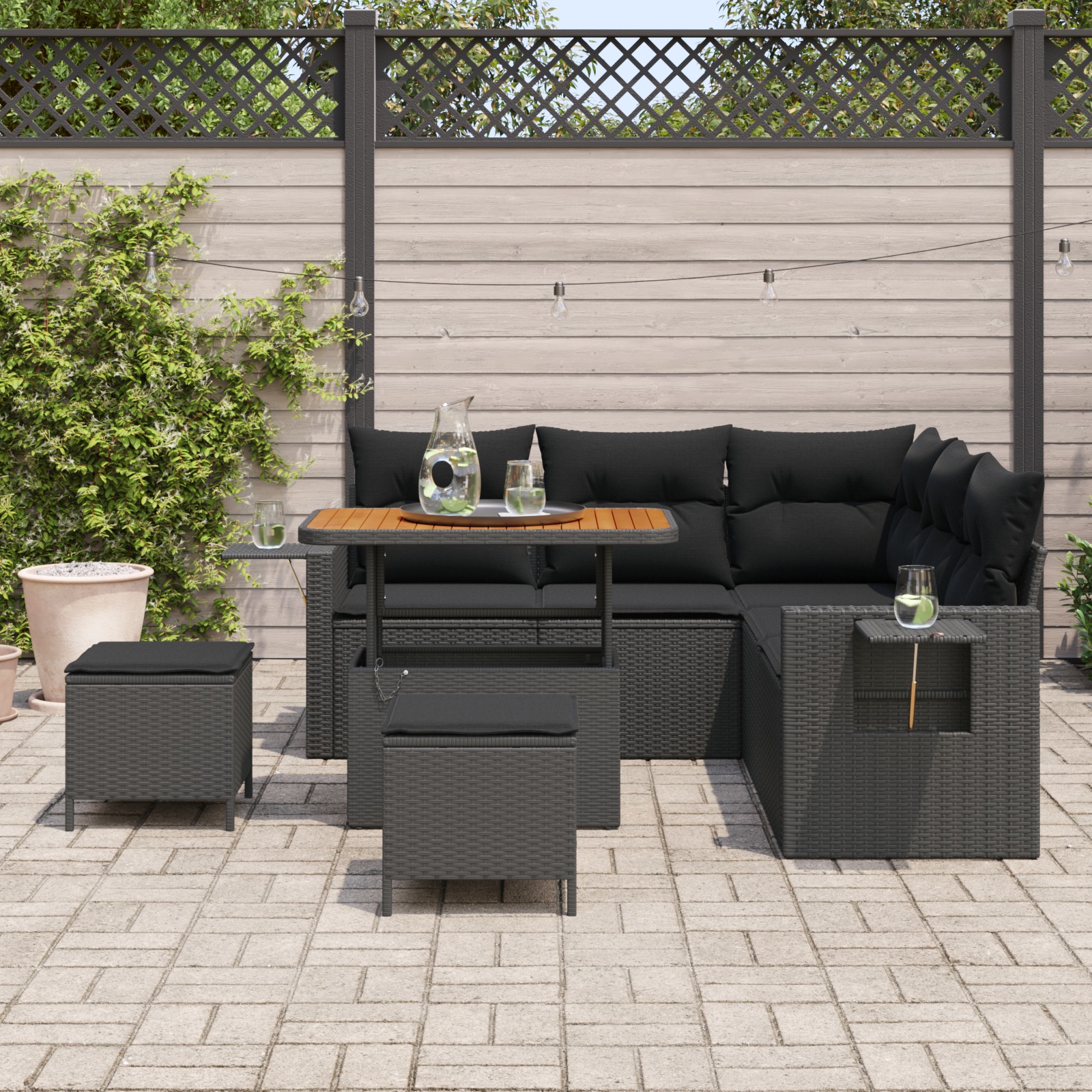 3363694 3 Set de canapele pentru grădină 8 pcs Negru 90 x 55 x 71 cm Set de canapele pentru grădină 8 pcs Negru 90 x 55 x 71 cm - imagine 3