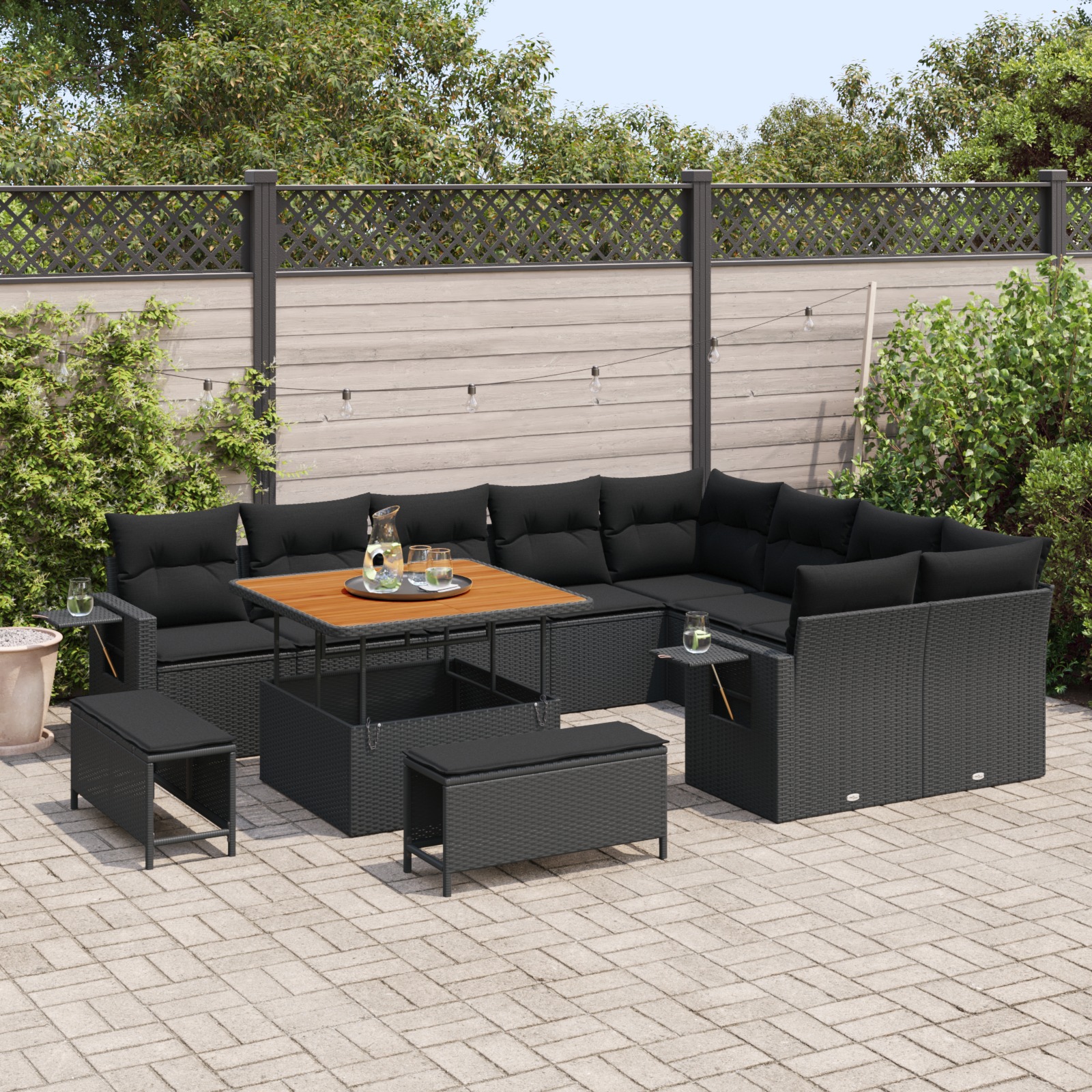 3363724 3 Set de canapele pentru grădină 12 pcs Negru 100 x 100 x 71 cm Set de canapele pentru grădină 12 pcs Negru 100 x 100 x 71 cm - imagine 3