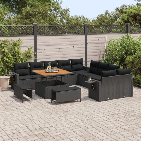 3363744 3 Set de canapele pentru grădină 13 pcs Negru Rattan poli 3363744 3