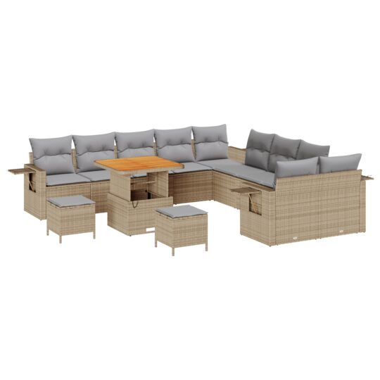 Alternative view of Set de canapele pentru grădină 13 pcs Bej Rattan poli