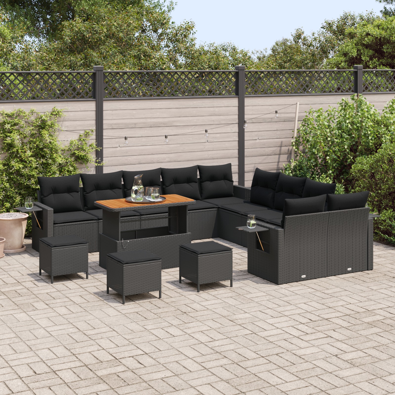 3363759 3 Set de canapele pentru grădină 14 pcs Negru Rattan poli Set de canapele pentru grădină 14 pcs Negru Rattan poli - imagine 3