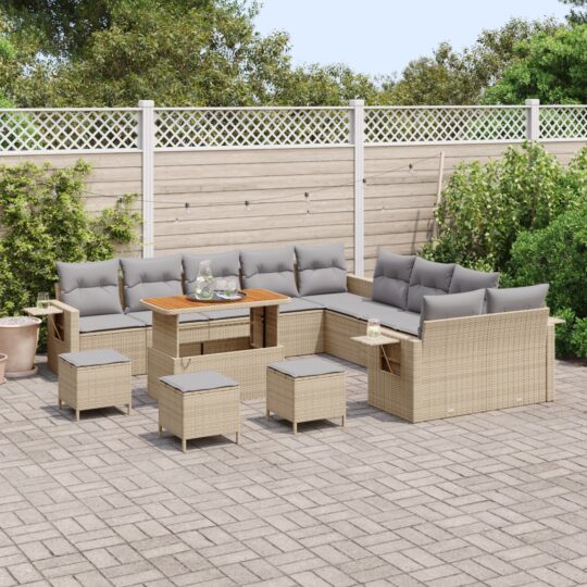 3363762 3 Set de canapele pentru grădină 14 pcs Bej Rattan poli 3363762 3