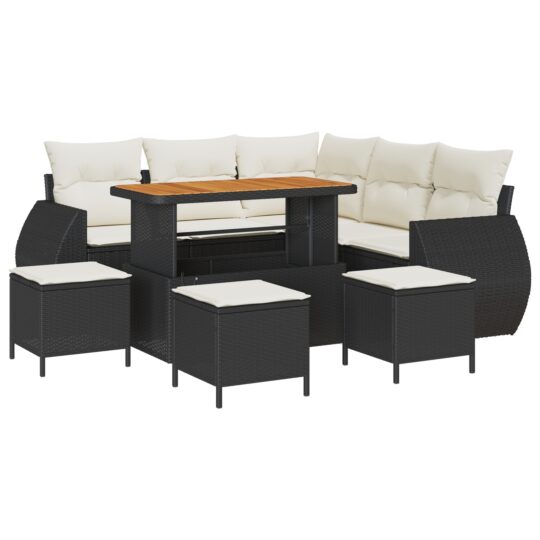 Alternative view of Set de canapele pentru grădină cu pernă 9 pcs negru și crem