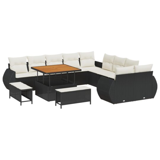 3363875 2 Set de canapele pentru grădină cu pernă 13 pcs negru și crem 3363875 2