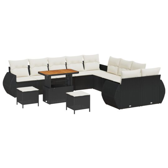 3363885 2 Set de canapele pentru grădină cu pernă 13 pcs negru și crem 3363885 2