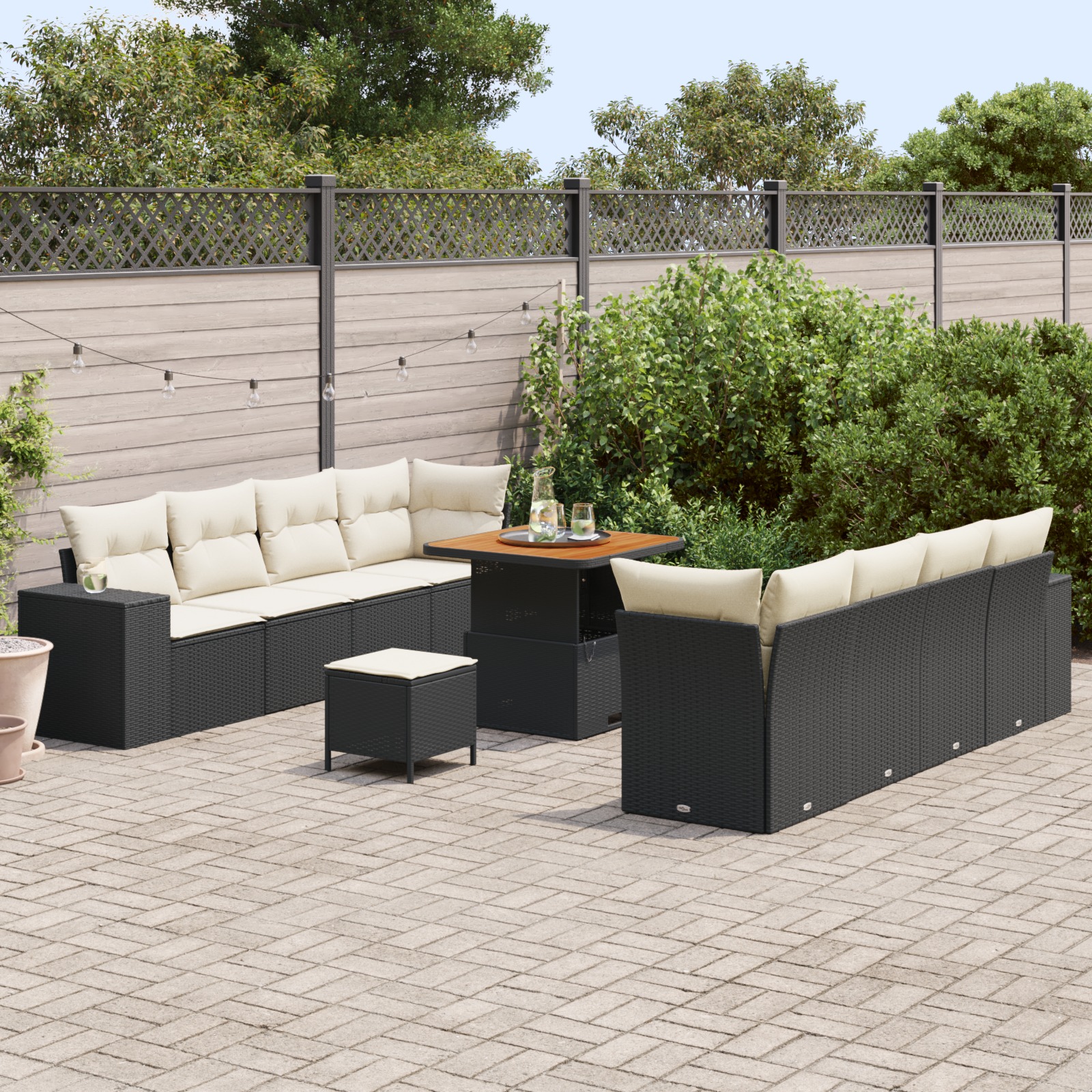 3363925 3 Set de canapele pentru grădină cu pernă 11 pcs Negru și Crem Set de canapele pentru grădină cu pernă 11 pcs Negru și Crem - imagine 3