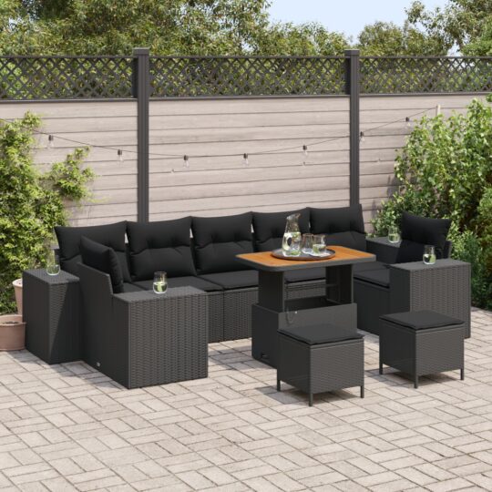 Set de canapele pentru grădină 10 pcs Negru 90 x 55 x 71 cm