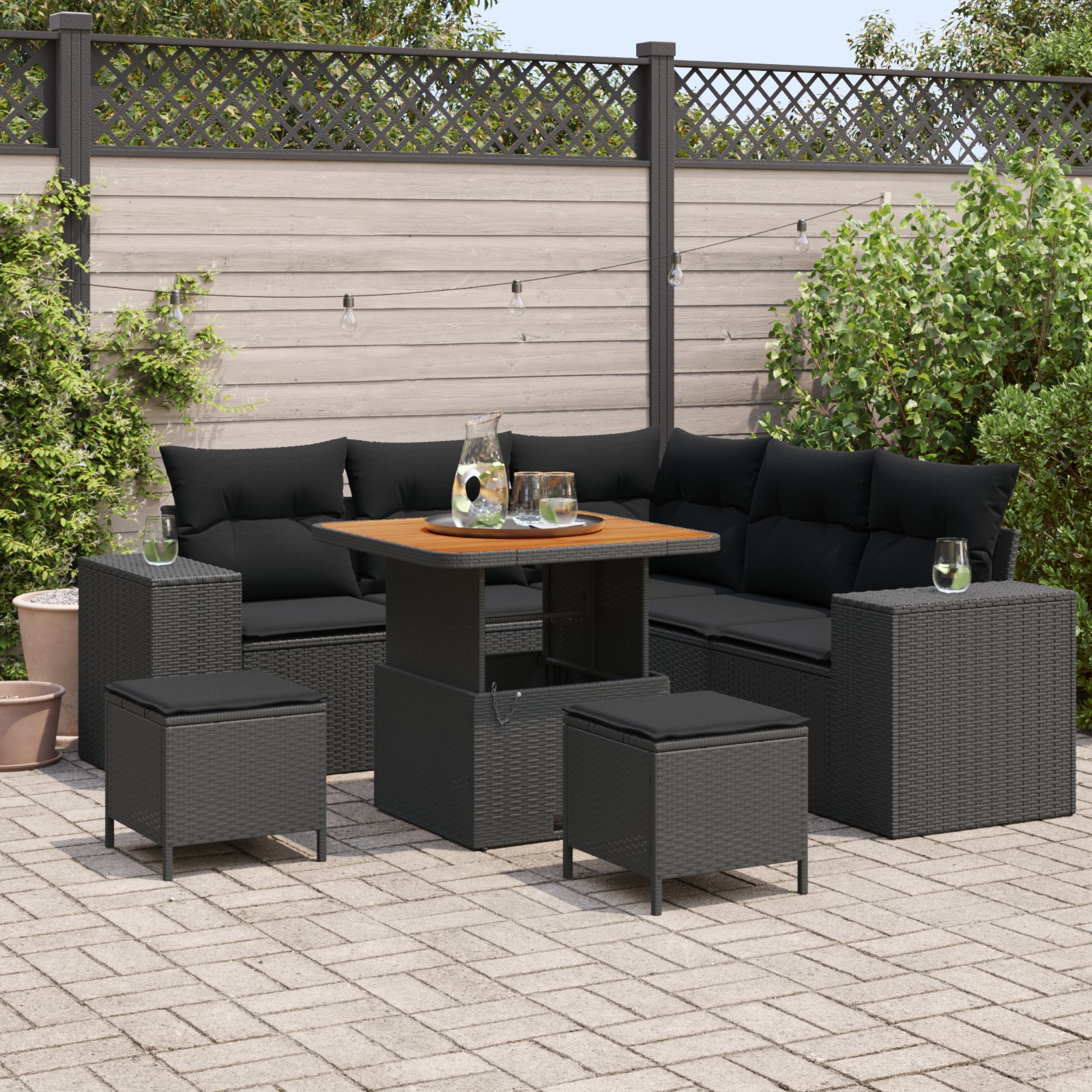 3363949 1 Set de canapele pentru grădină 8 pcs Negru 100 x 100 x 71 cm Set de canapele pentru grădină 8 pcs Negru 100 x 100 x 71 cm