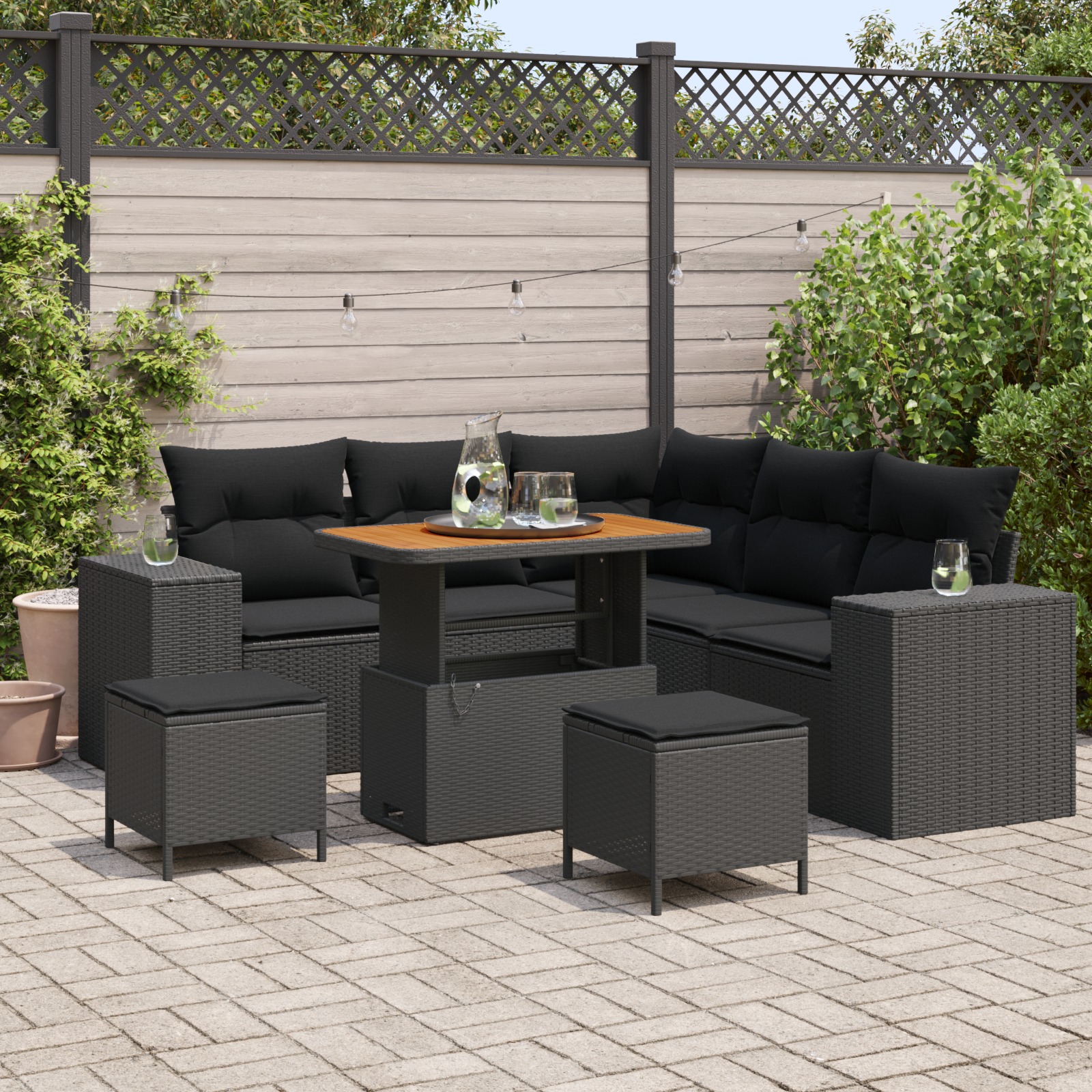 3363954 1 Set de canapele pentru grădină 8 pcs Negru 90 x 55 x 71 cm Set de canapele pentru grădină 8 pcs Negru 90 x 55 x 71 cm
