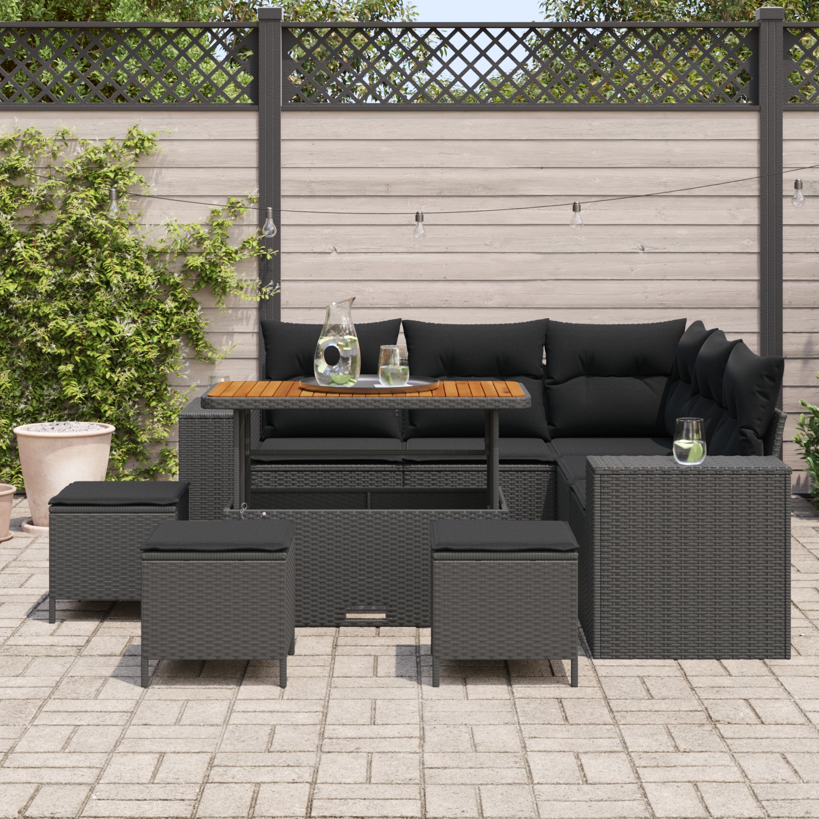 3363959 3 Set de canapele pentru grădină 9 pcs Negru 110 x 55 x 71 cm Set de canapele pentru grădină 9 pcs Negru 110 x 55 x 71 cm - imagine 3