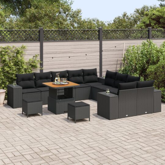 3364009 3 Set de canapele pentru grădină 13 pcs Negru 80 x 80 x 71 cm 3364009 3