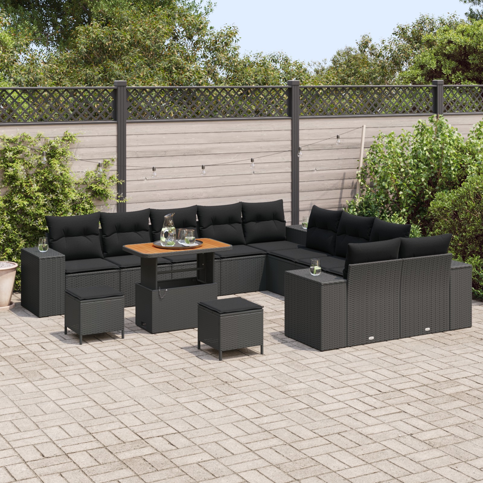 3364014 3 Set de canapele pentru grădină 13 pcs Negru 90 x 55 x 71 cm Set de canapele pentru grădină 13 pcs Negru 90 x 55 x 71 cm - imagine 3